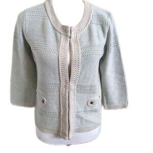 CAbi style #203 Society sweater - mint green - clasp front cardigan - cotton M